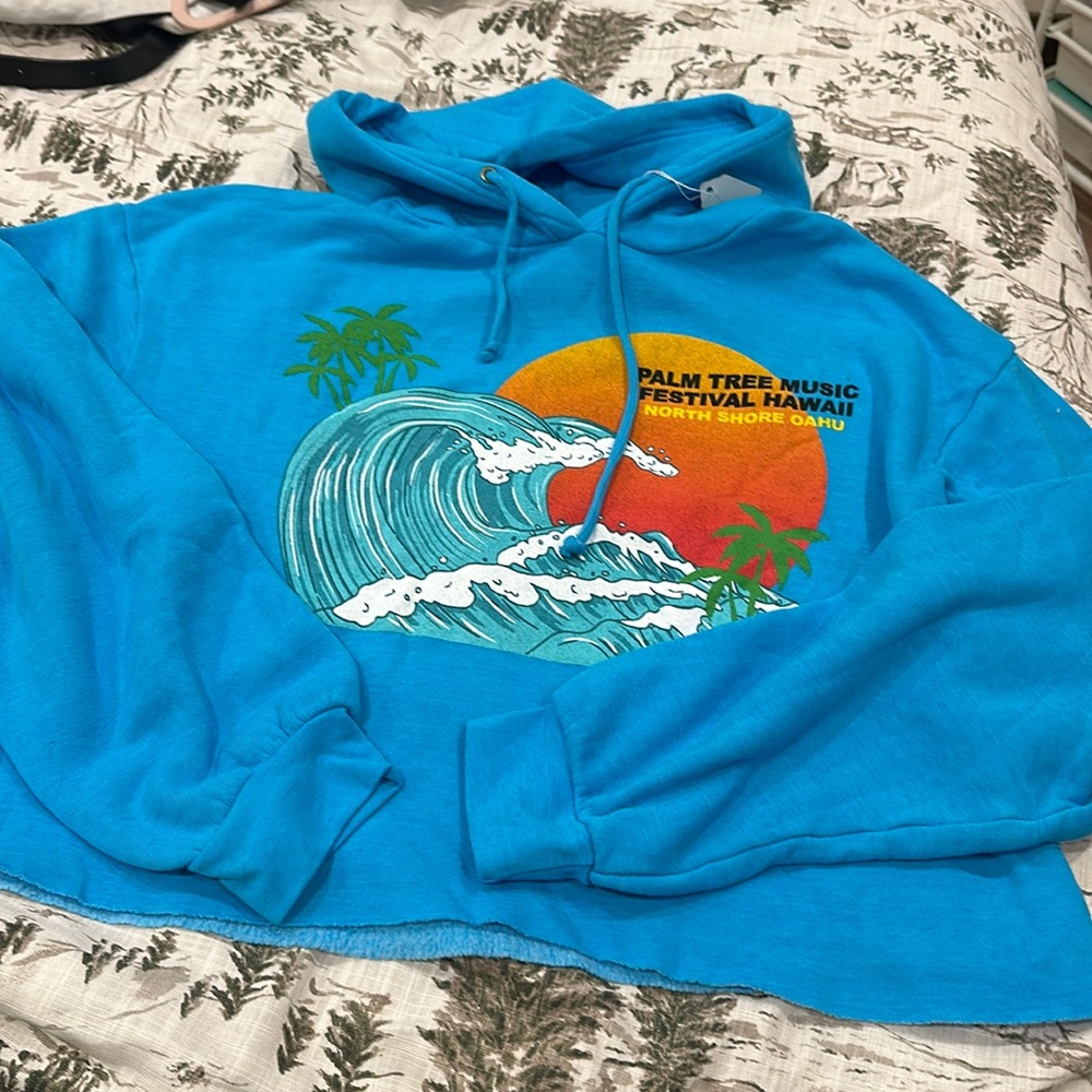 Aviator Nation Crop Blue Hoodie Size Large NWT